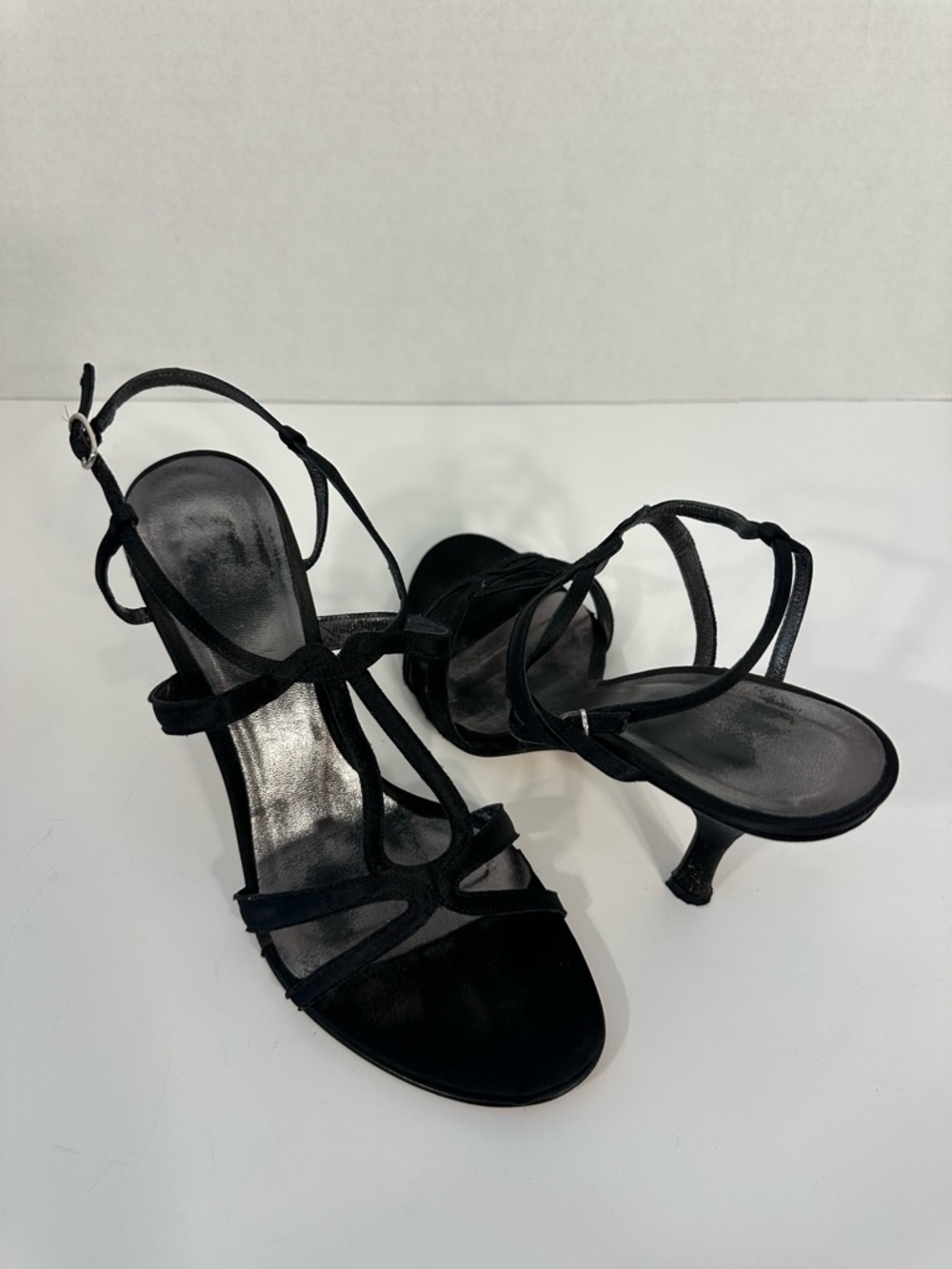 Faconnable Black Strappy Satin Heels